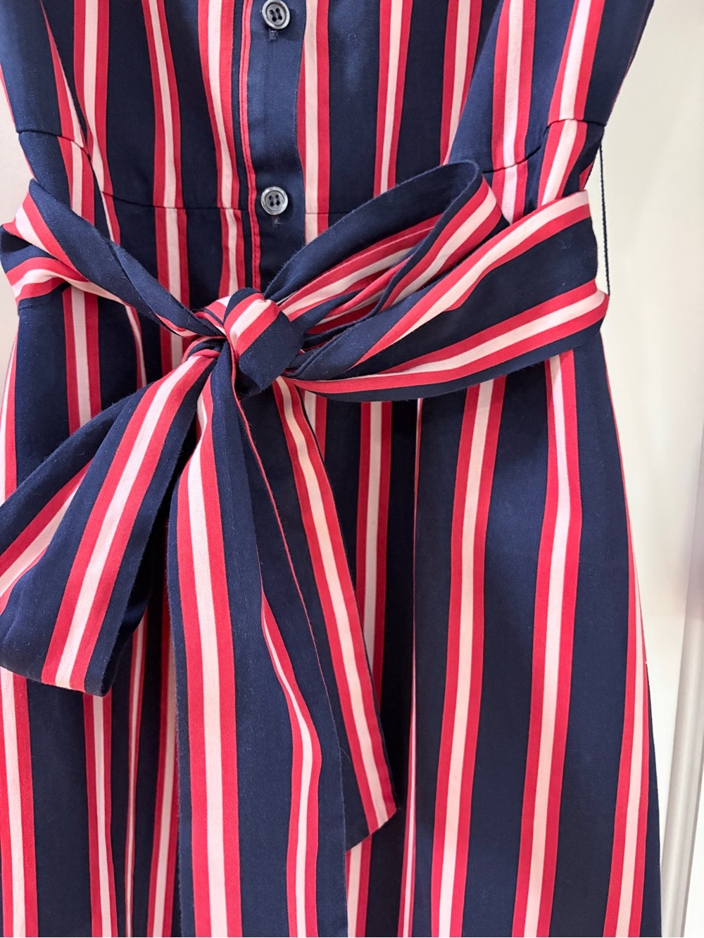 Boden Navy Dress with Pink and White Stripes — Button-Front Midi - Picture 3 of 3